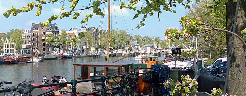 Amstel River near Skinny Bridge in Amsterdam